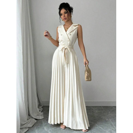 Rosy Days beige jumpsuit med vecklade byxben och knappar
