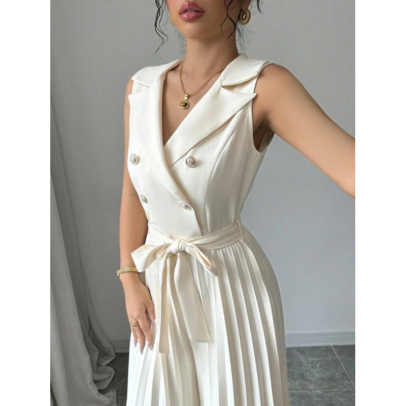 Rosy Days beige jumpsuit med vecklade byxben och knappar – kuva 2