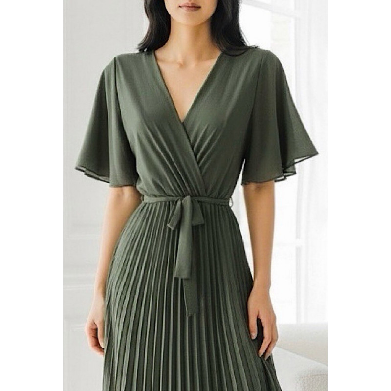 Elle Style Alita khaki pitkä vekkimekko vyöllä – kuva 3