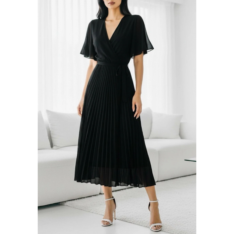 Elle Style Alita musta pitkä vekkimekko vyöllä