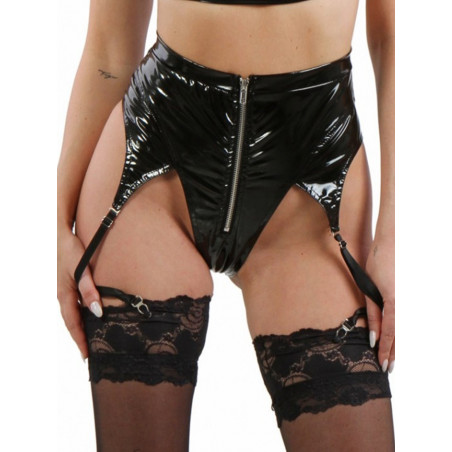 Soisbelle svarta latex look sukkanauhaliivit med hotpants