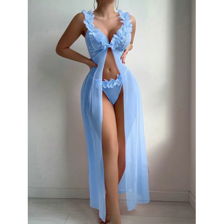 Ljusblå öppen lång babydoll med detaljer