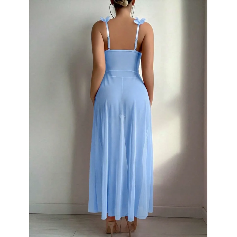 Ljusblå öppen lång babydoll med detaljer – kuva 2