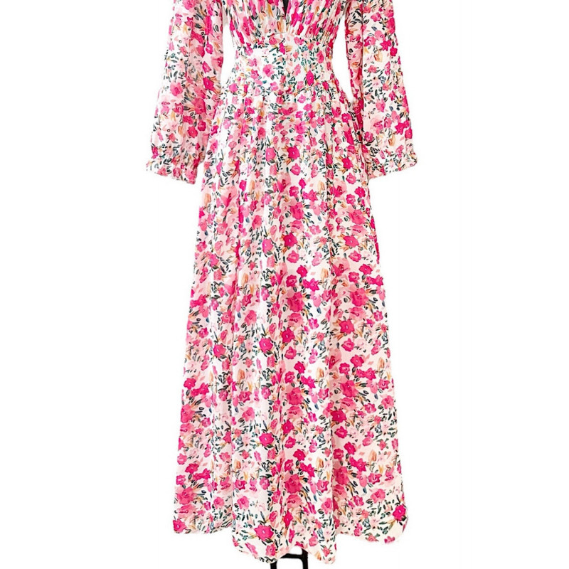 Elle Style Julietta rosa blommig maxiklänning med pärlknappar – kuva 4