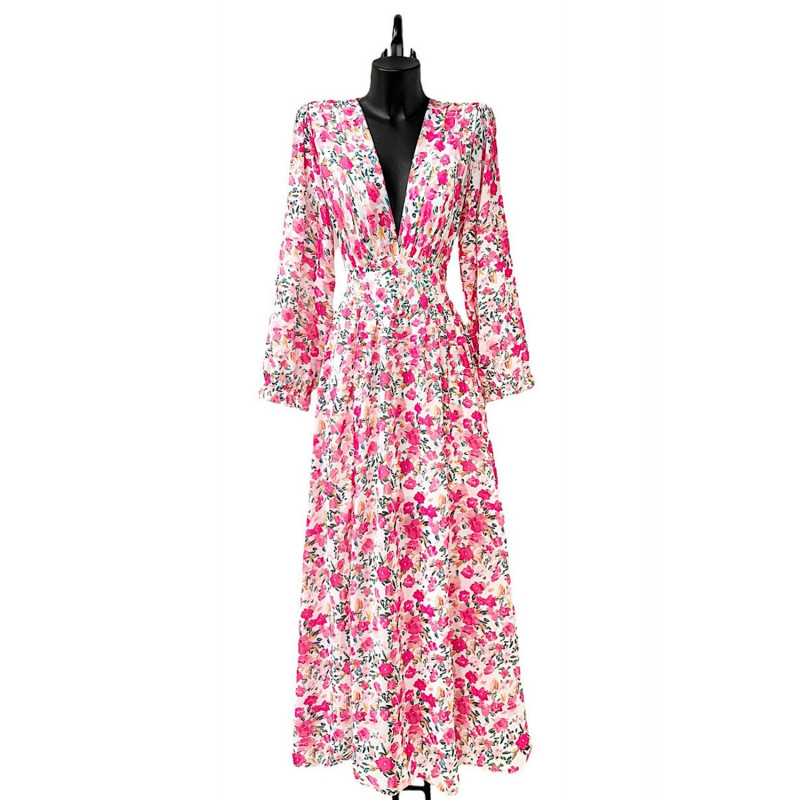 Elle Style Julietta rosa blommig maxiklänning med pärlknappar – kuva 2