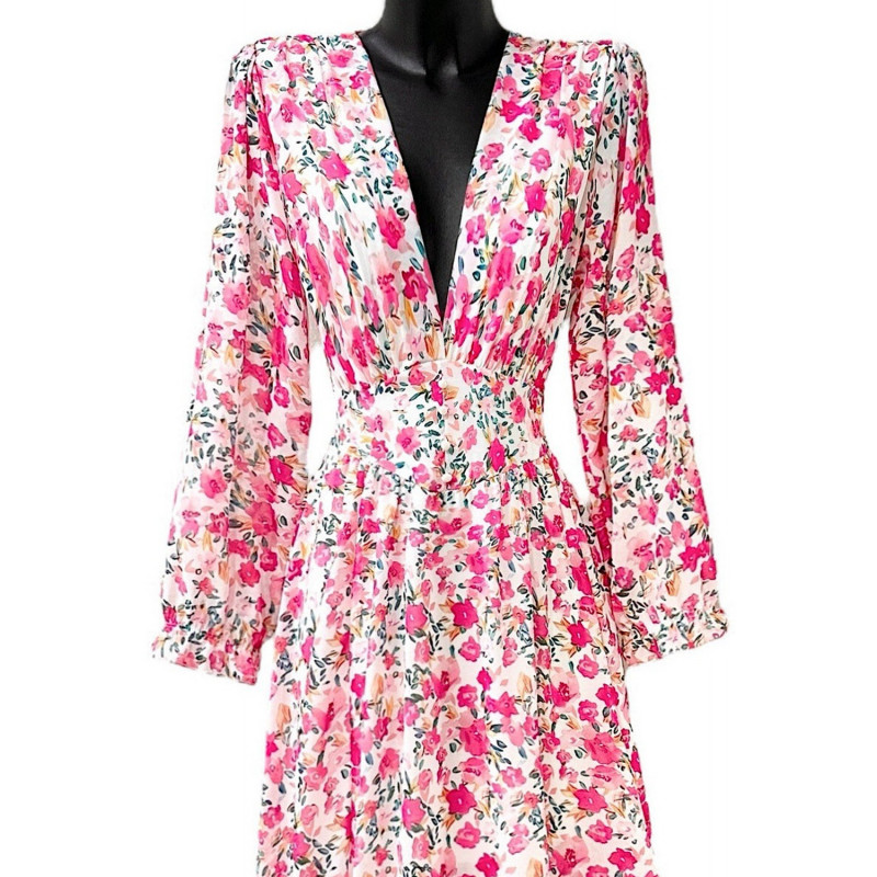 Elle Style Julietta rosa blommig maxiklänning med pärlknappar – kuva 3