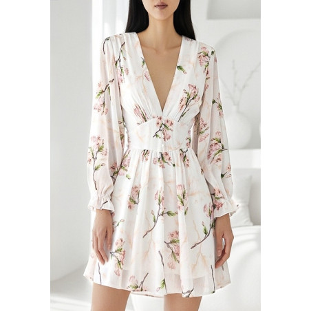 Elle Style Juliette vit blomsterklänning med pärlknappar
