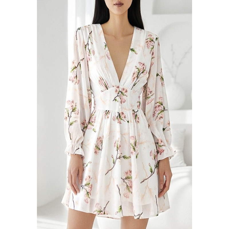 Elle Style Juliette vit blomsterklänning med pärlknappar – kuva 2