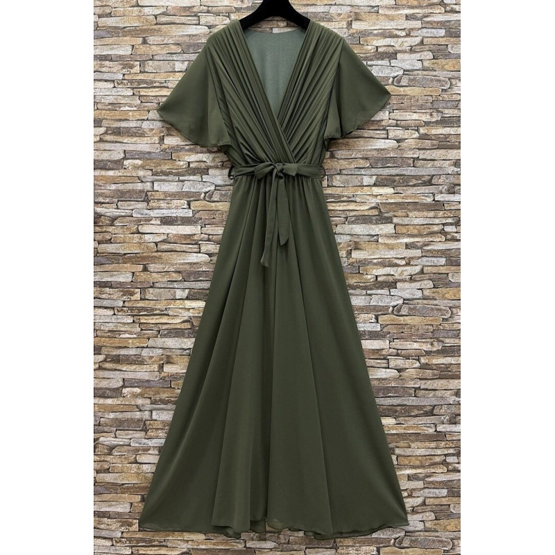 Elle Style Elise khaki lång festklänning med bälte – kuva 2