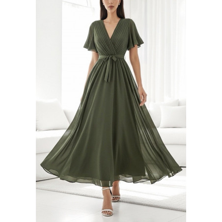 Elle Style Elise khaki lång festklänning med bälte