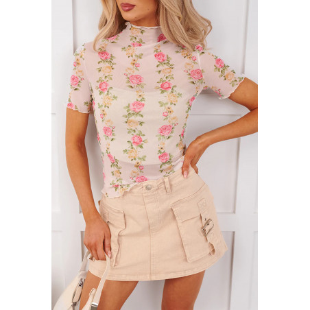 Ljus kortärmad mesh-skjorta med blommönster