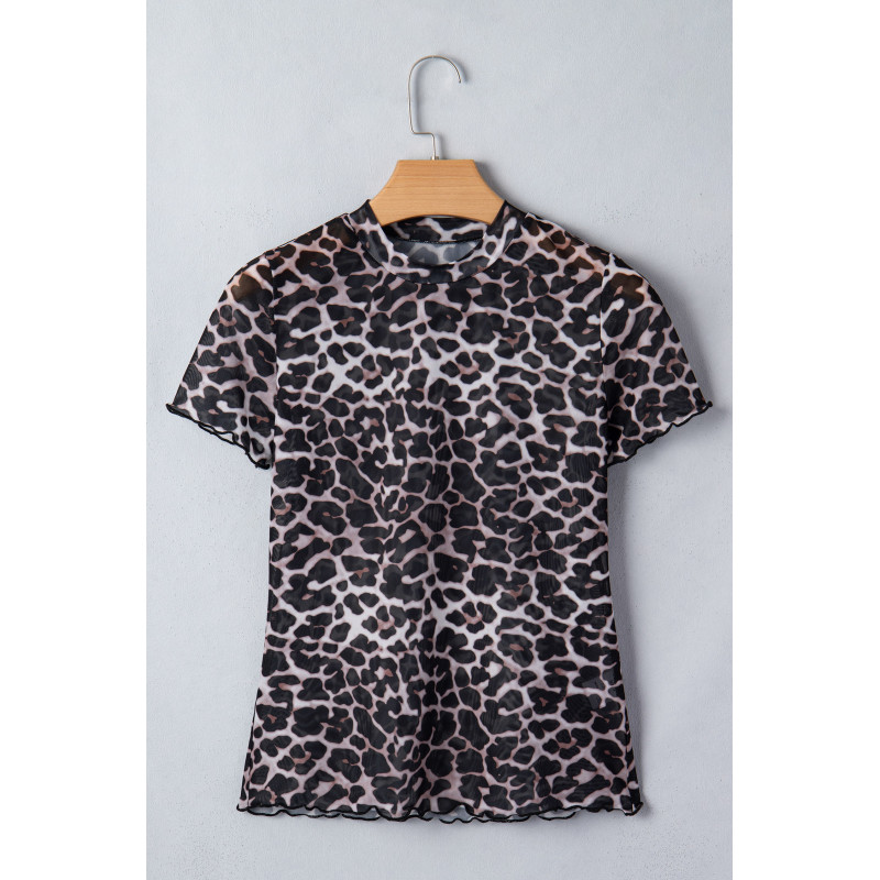 Leopardmönstrad kortärmad mesh-skjorta – kuva 2