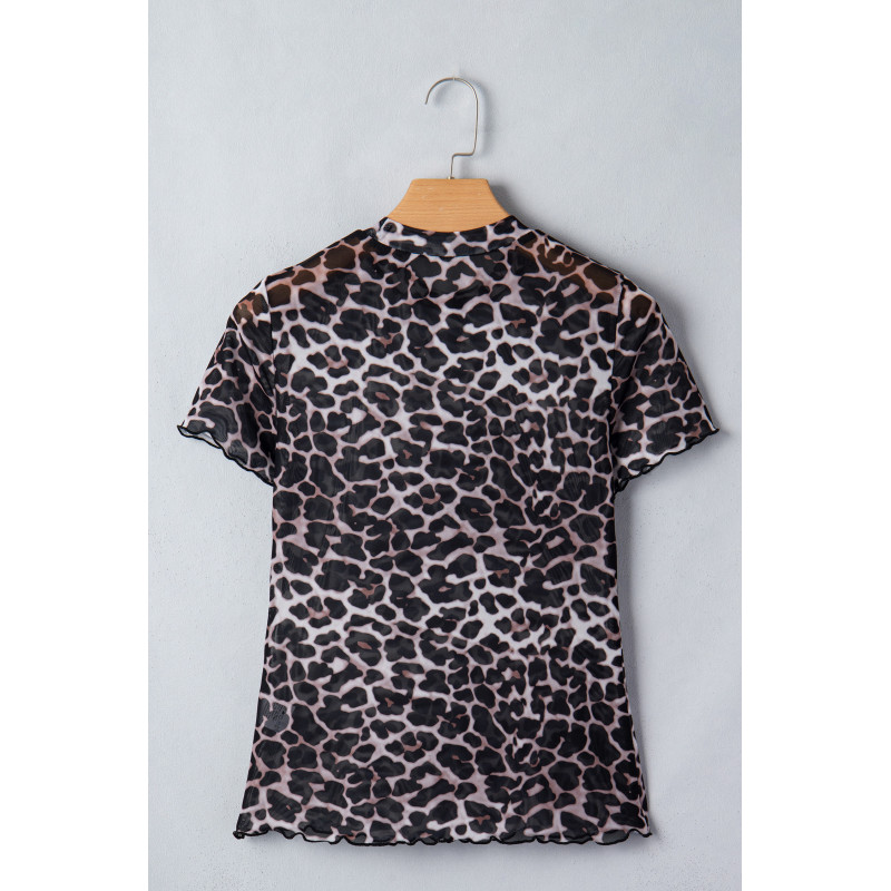 Leopardmönstrad kortärmad mesh-skjorta – kuva 3