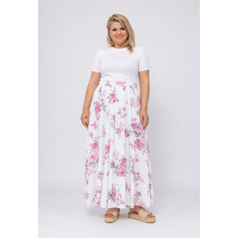 EF valkoinen kukkakuvioinen maksihame (plus size)