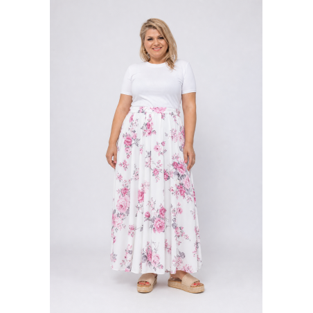 EF valkoinen kukkakuvioinen maksihame (plus size)