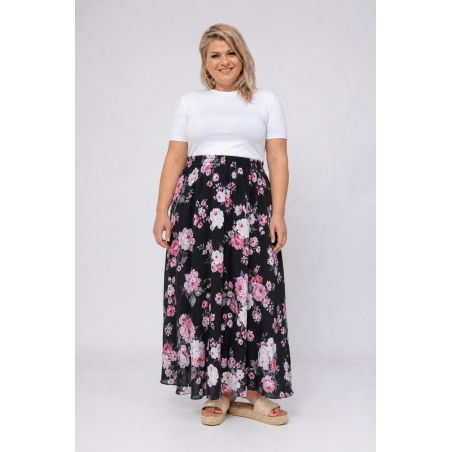 EF musta kukkakuvioinen maksihame (plus size)