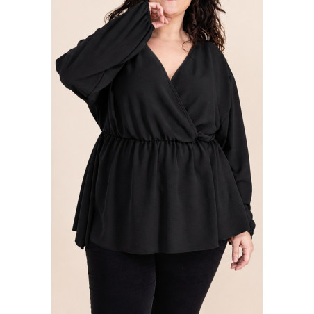 Kazaka svart långärmad wrap-look v-tröja (plus size)