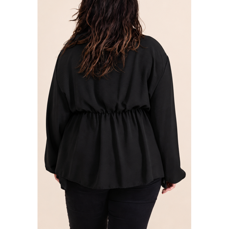 Kazaka svart långärmad wrap-look v-tröja (plus size) – kuva 2