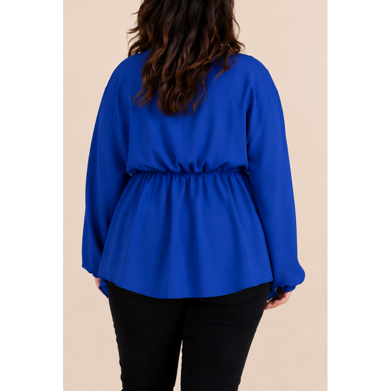 Kazaka blå långärmad wrap-look v-tröja (plus size) – kuva 2