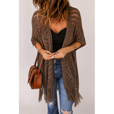 Brun virkad kimono med fransar