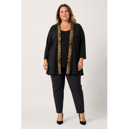 EF svart/leopardmönstrad skjortjacka (plus size)