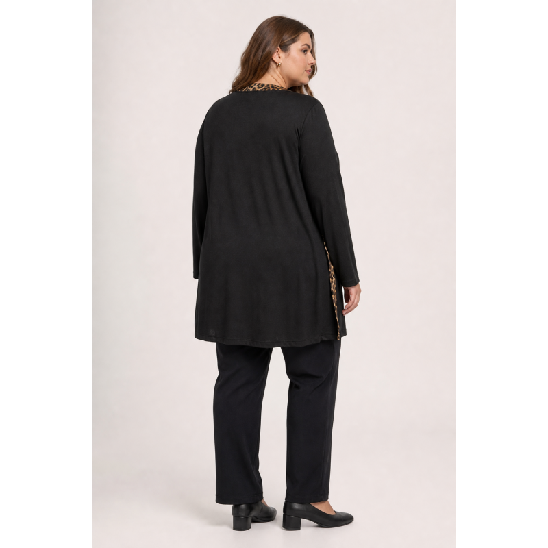 EF svart/leopardmönstrad skjortjacka (plus size) – kuva 2