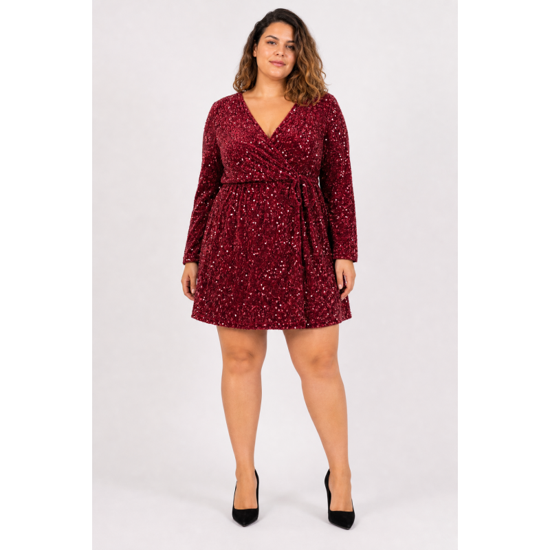 Lilie viininpunainen v-paljettimekko (plus size)