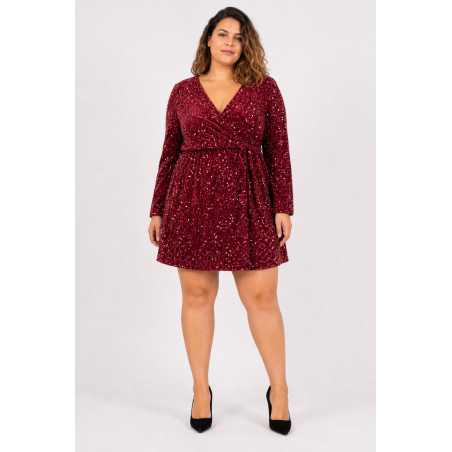 Lilie vinröd v-paljettklänning (plus size)