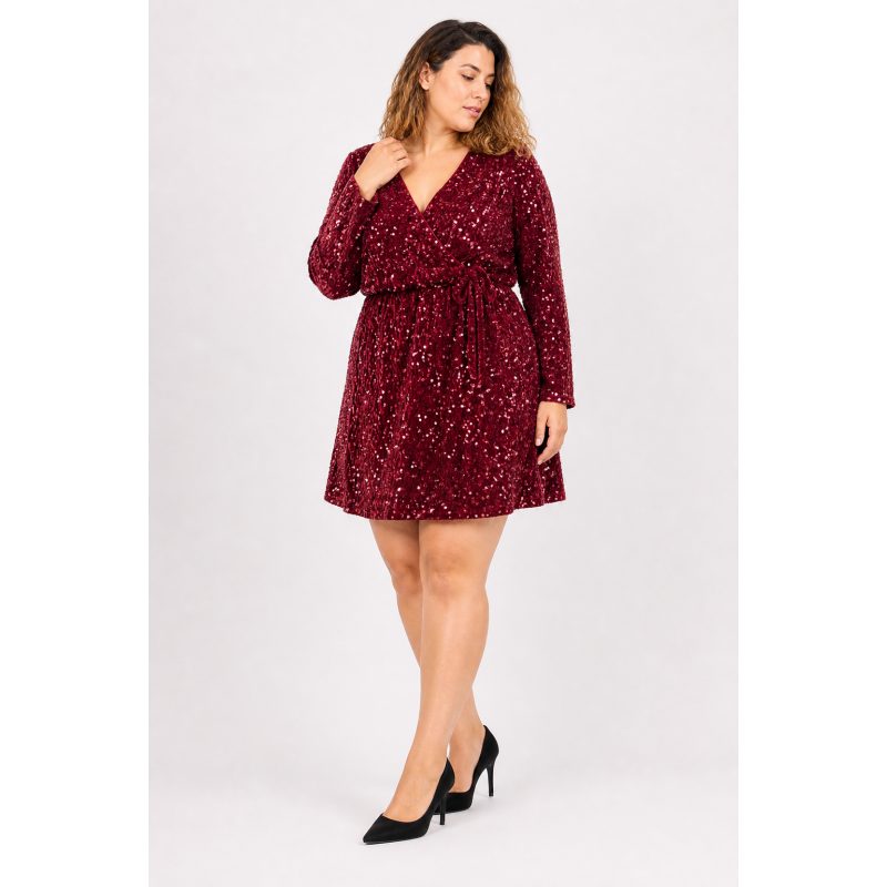 Lilie vinröd v-paljettklänning (plus size) – kuva 2