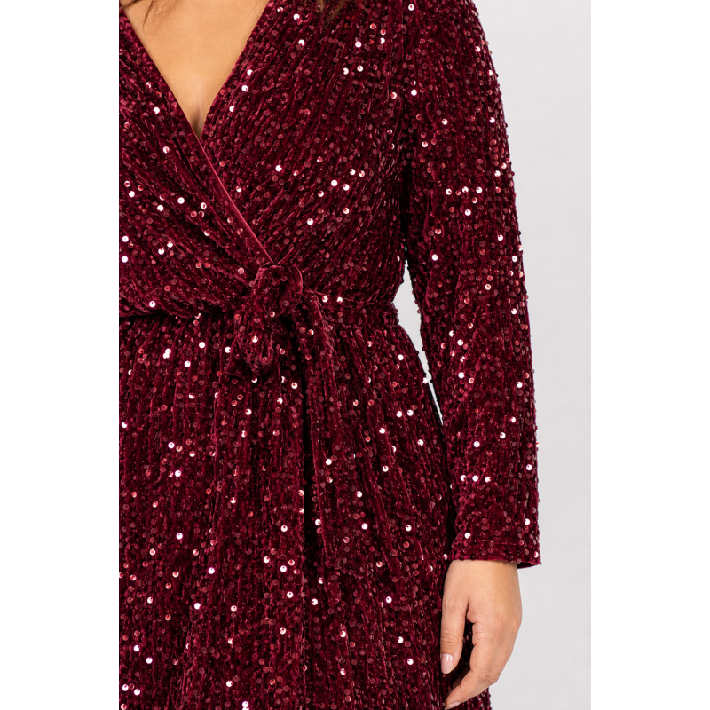 Lilie viininpunainen v-paljettimekko (plus size) – kuva 4