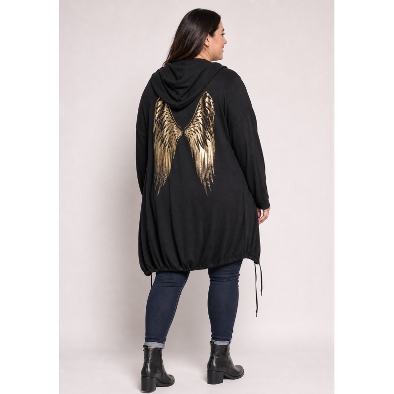 RZ fashion musta pitkä paitatakki siivillä (plus size)
