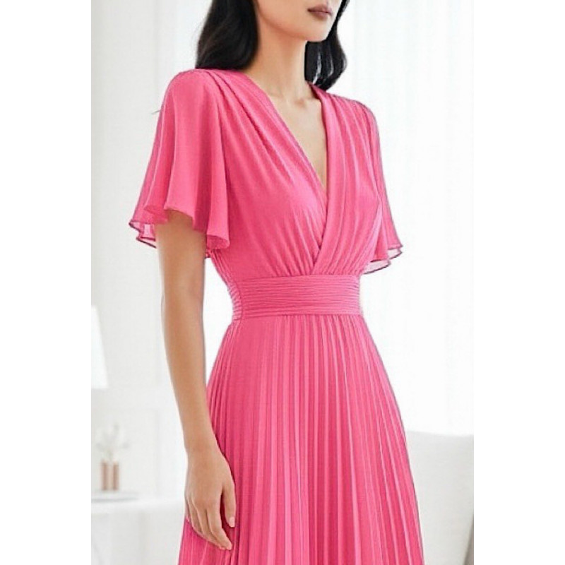Elle Style Loriana kortärmad rosa lång vecklad klänning – kuva 2