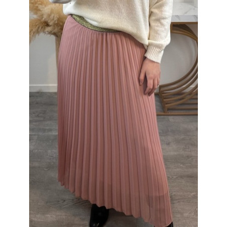 Mily vaaleanpunainen pitkä vekkihame kultaisella vyötäröresorilla (plus size)