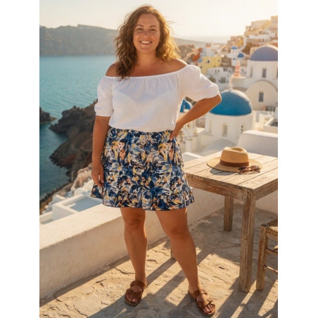 Mily blå blommönstrad shortskjol (plus size)