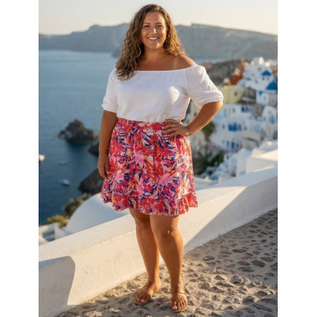 Mily rosa blommönstrad shortskjol (plus size)