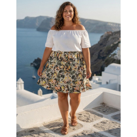 Mily grön blommönstrad shortskjol (plus size)