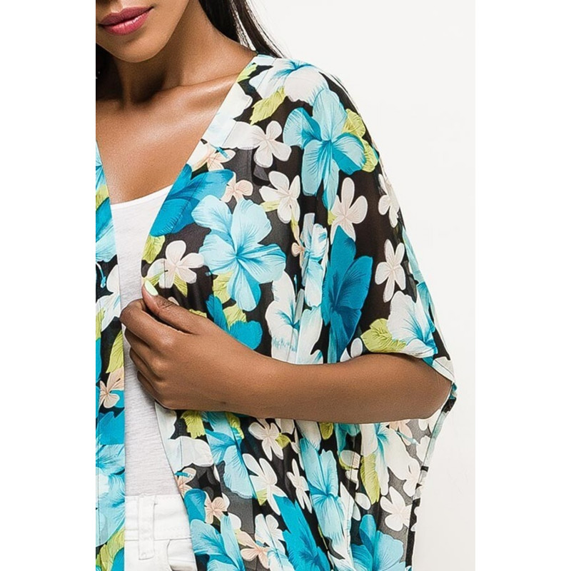 MARCO blå blommönstrad kimono med fransar – kuva 2