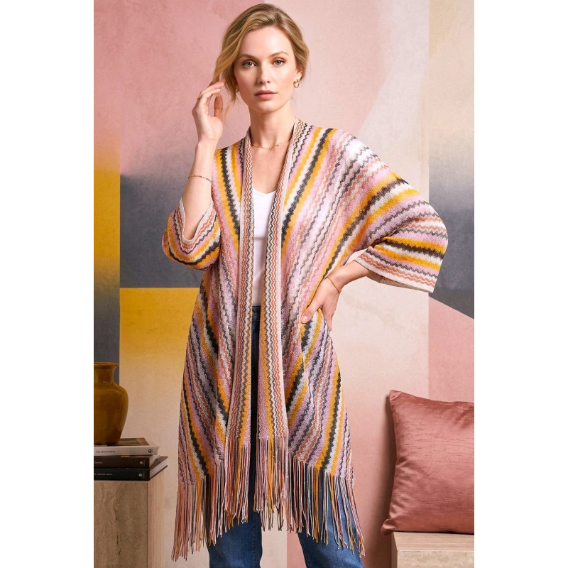 MARCO färgglad kimono med fransar