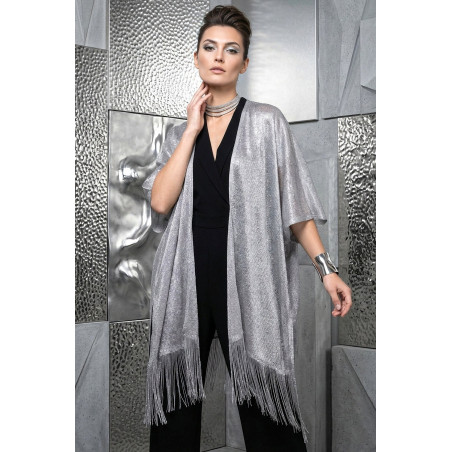 MARCO glittrande silverfärgad kimono med fransar