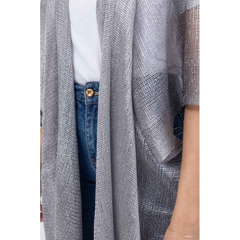 MARCO glittrande silverfärgad kimono med fransar – kuva 2