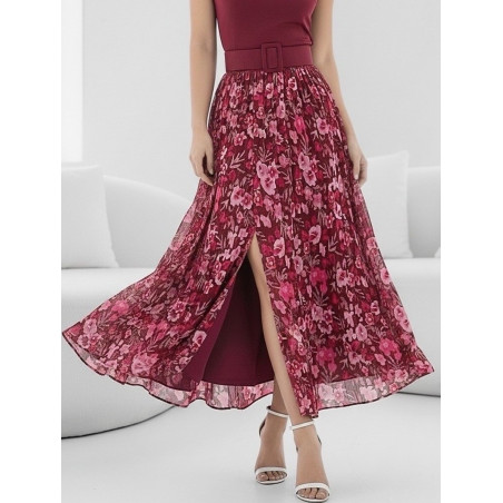 Elle Style Latina vinröd mönstrad maxikjol med slits