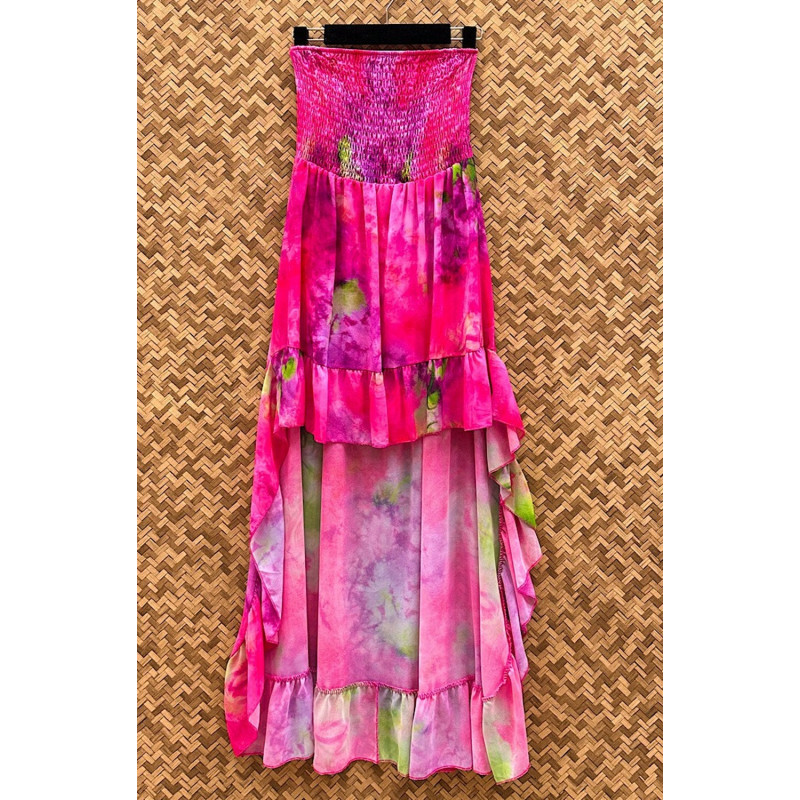 Elle Style Mady rosa mönstrad high low-klänning – kuva 4