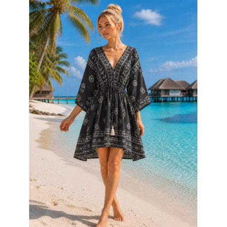 Miss Sara svart mönstrad strandtunika