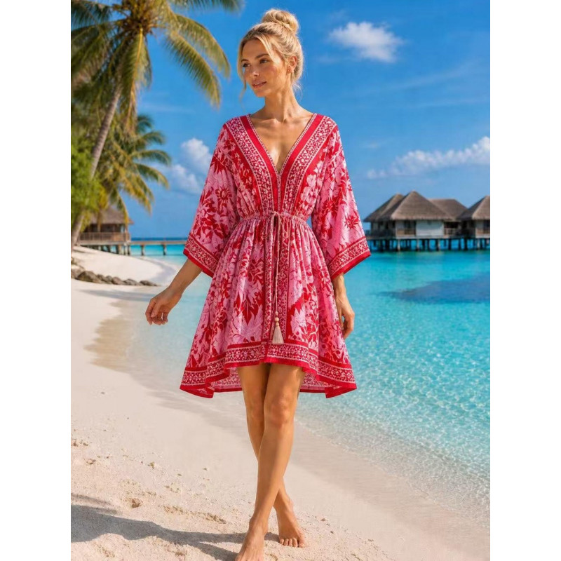 Miss Sara röd printmönstrad strandtunika – kuva 2