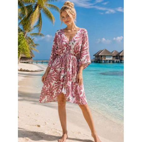 Miss Sara rosa printmönstrad strandtunika