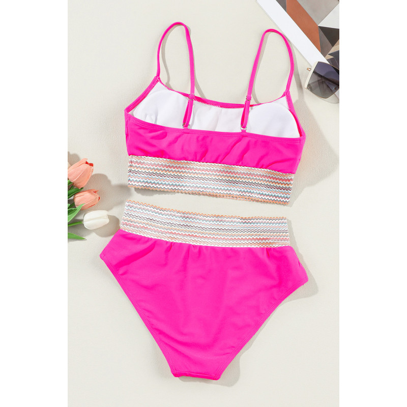 Rosa högmidjad bikini med färgglada resårer – kuva 4