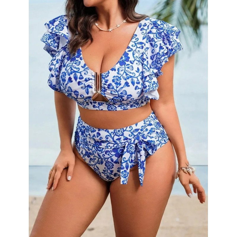 Blåvita dekorativa blombikini (plus size) – kuva 3