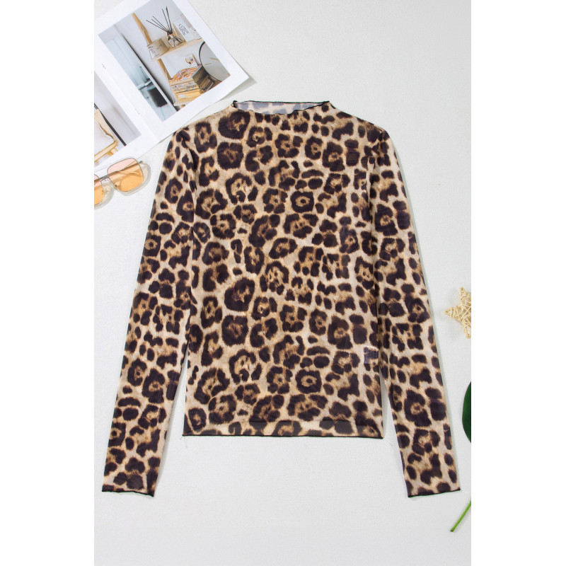 Leopardmönstrad långärmad mesh-tröja – kuva 3