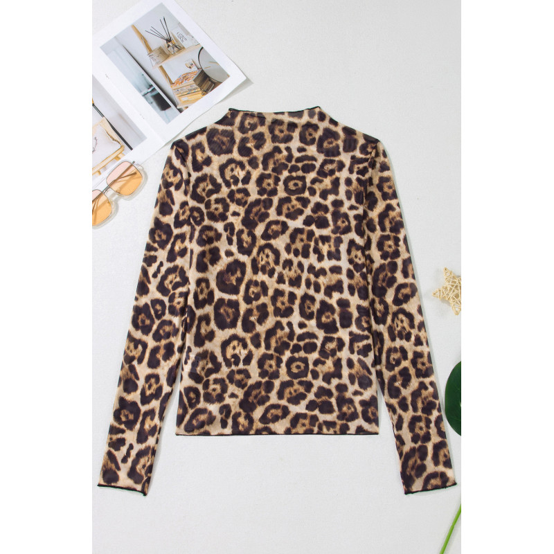 Leopardmönstrad långärmad mesh-tröja – kuva 4