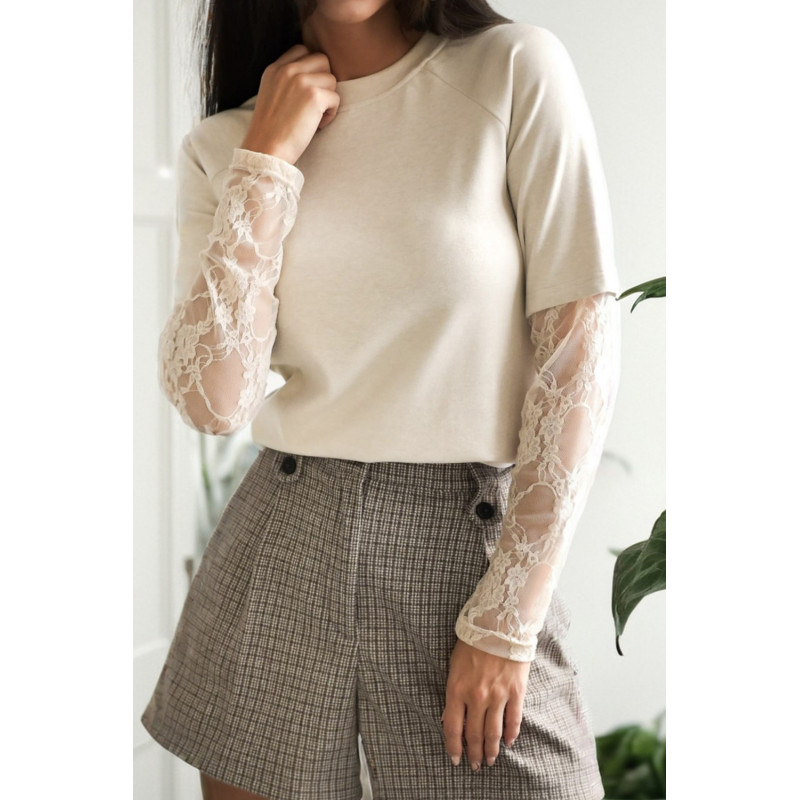 Beige 2in1 paita pitsihihoilla